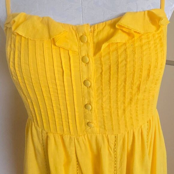 Anthropologie Maeve Yellow Pintuck Button Front Smocked Back Maxi Dress , EUC, S - Picture 8 of 16